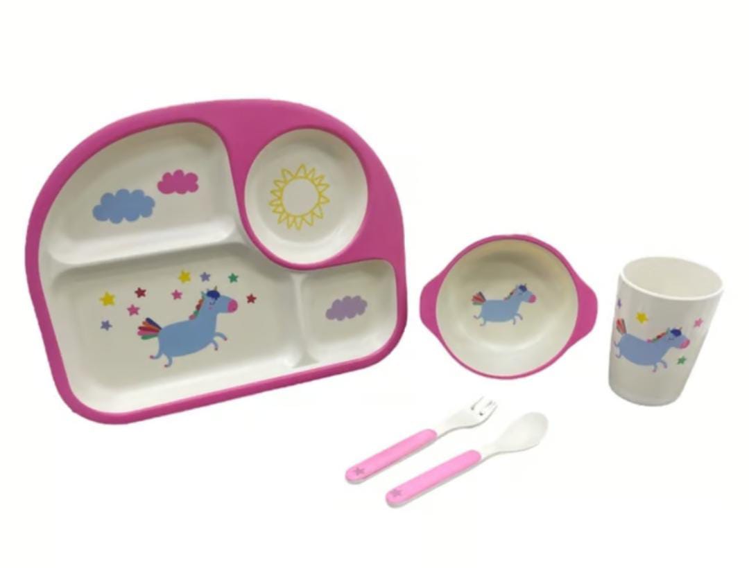 SET DE VAJILLA CUBIERTO BAMBU - COLOR FIGURA: ROSA UNICORNIO